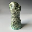 Ceramic Sculptural Vessel Textured with Old Printing Plates