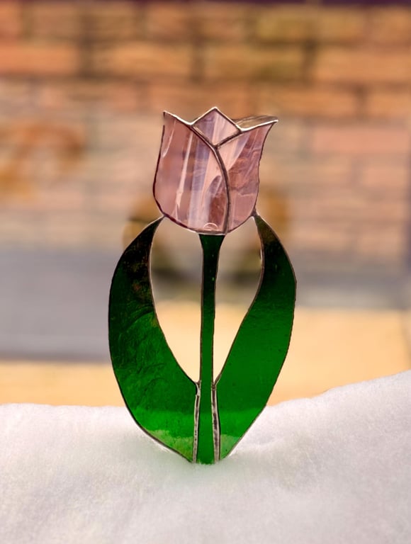 Stained glass art deco style tulip - wispy pink
