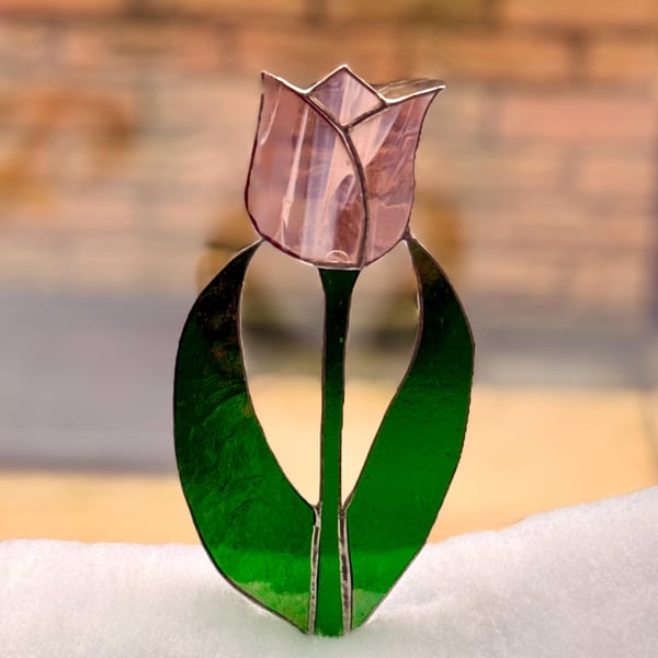 Stained glass art deco style tulip - wispy pink