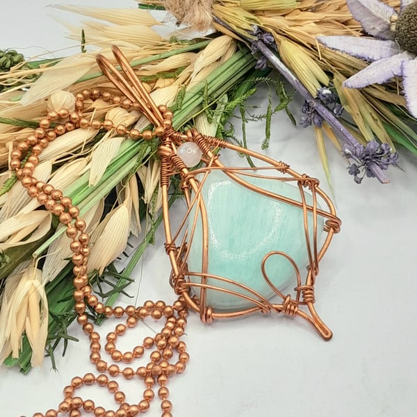 Elven Style Copper Necklace With Caribbean Calcite