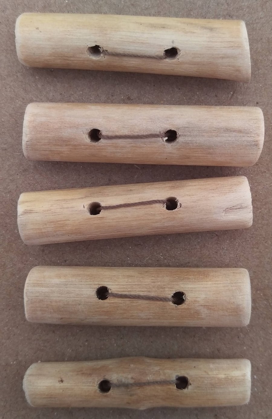 Beachcombed Toggle Buttons, 5 buttons made from pale coloured driftwood