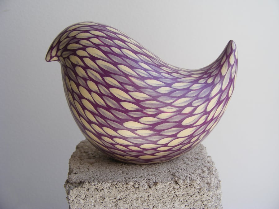 Cream on blackberry painted bird (E)