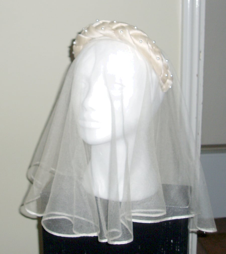 Silk padded headband, cream silk embellished by hand
