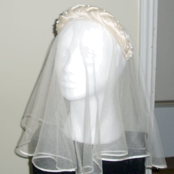 Silk padded headband, cream silk embellished by hand