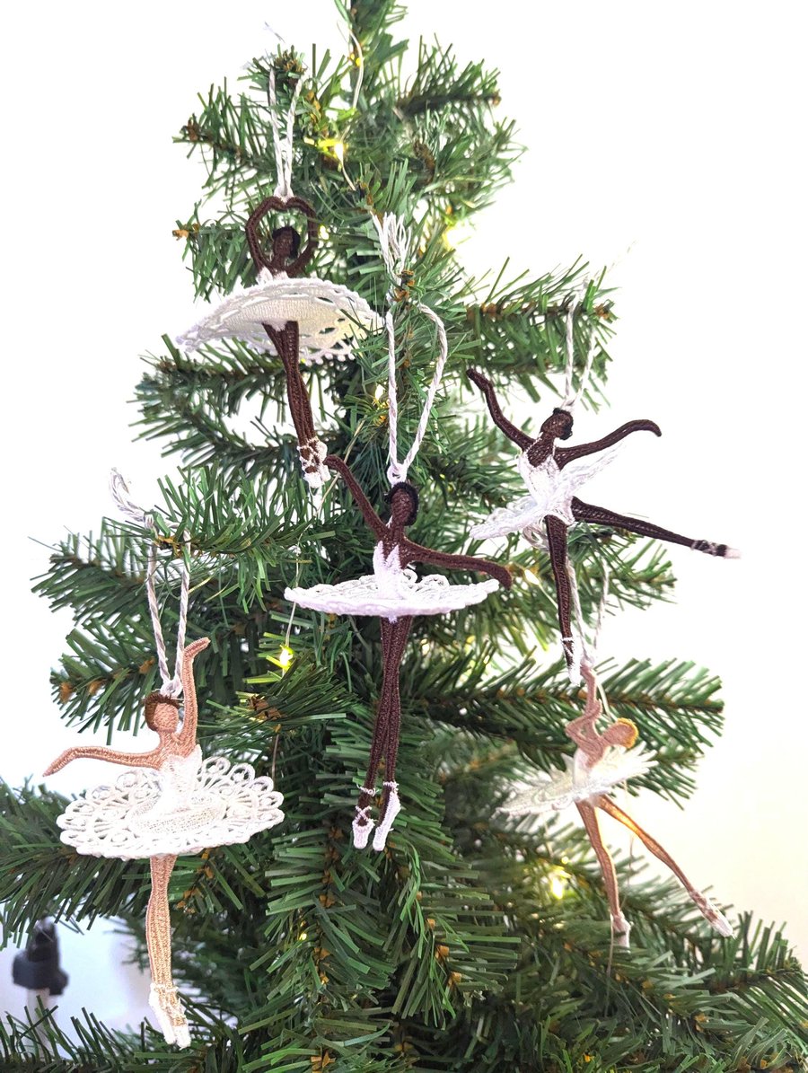 Lacey Ballerina Christmas Ornament, Machine Embroidery Dancer Decoration