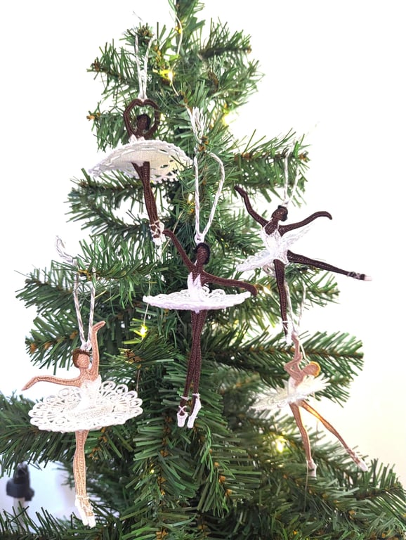 Lacey Ballerina Christmas Ornament, Machine Embroidery Dancer Decoration