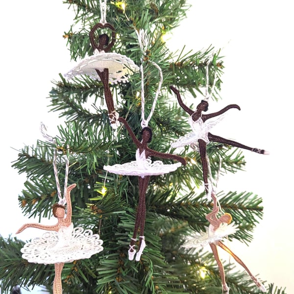 Lacey Ballerina Christmas Ornament, Machine Embroidery Dancer Decoration