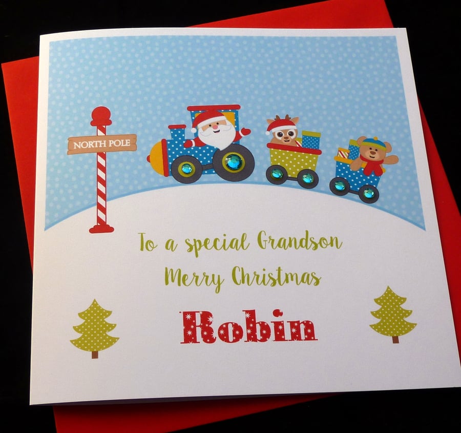 Handmade Personalised 'Santa Express' Christmas Card 
