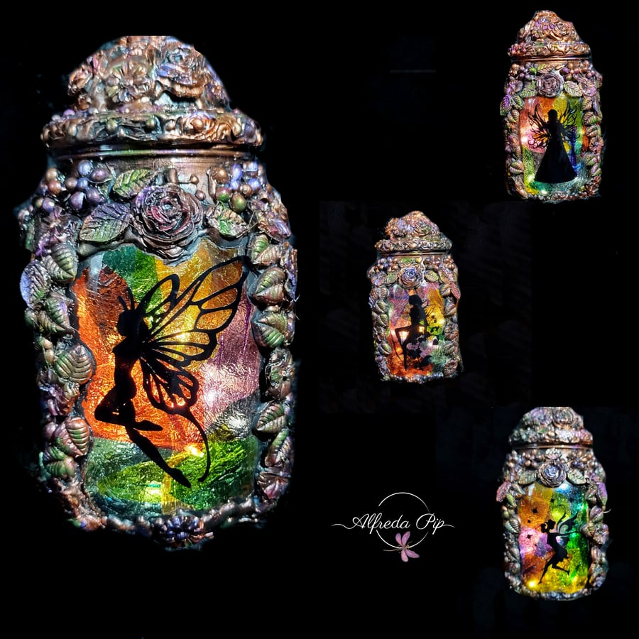 Summer Fairys Stained glass effect handmade Fairy in a Jar