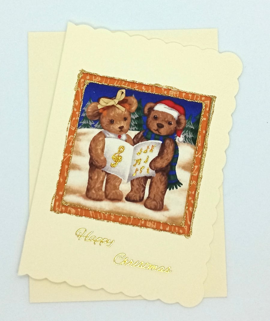 Teddy Bear Fabric Christmas Card