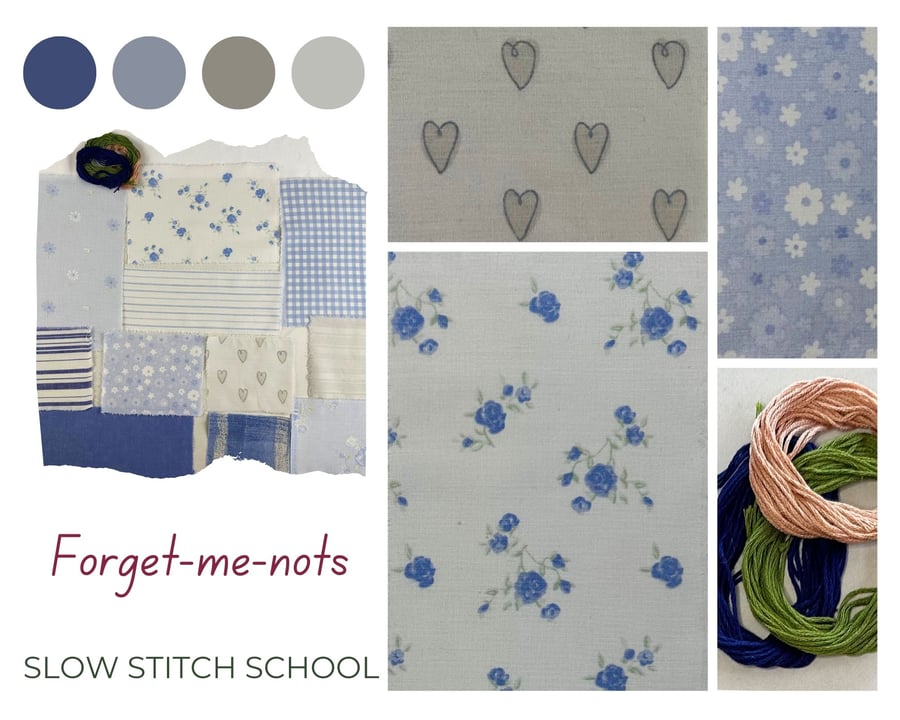 Slow Stitching Scroll Kit - Forget-me-nots