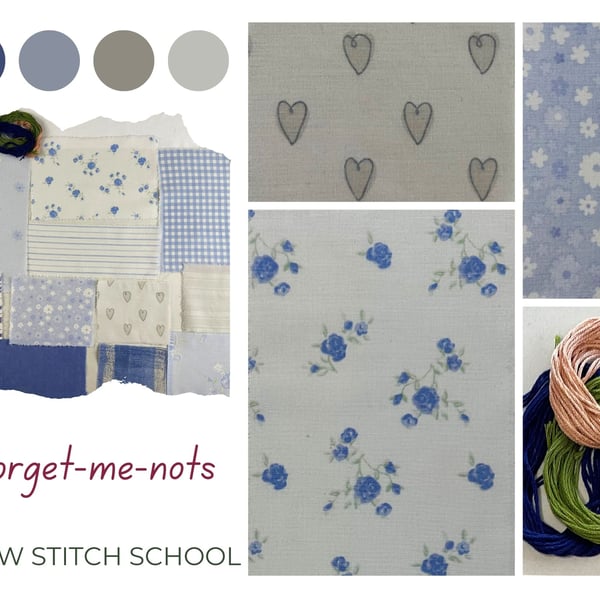 Slow Stitching Scroll Kit - Forget-me-nots
