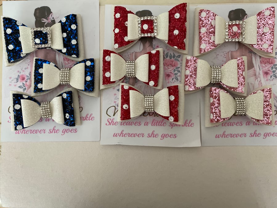 Handmade polka dot glitter clips 