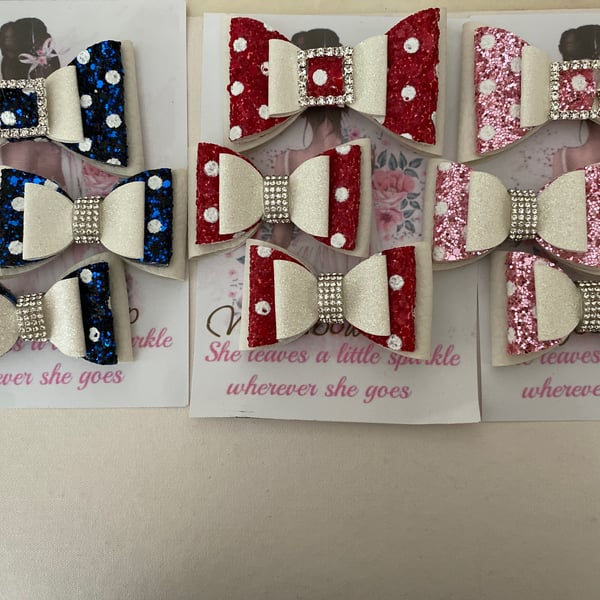Handmade polka dot glitter clips 