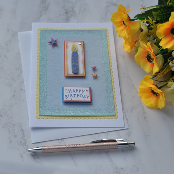 Candle Birthday Card Happy Birthday Stars 3D Luxury Handmade Card