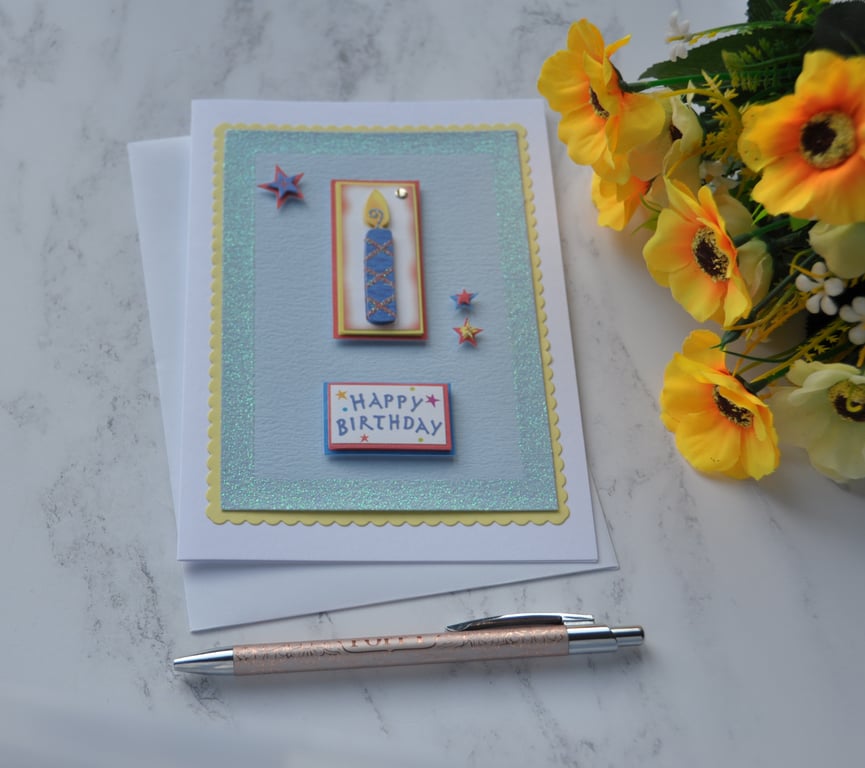Candle Birthday Card Happy Birthday Stars 3D Luxury Handmade Card