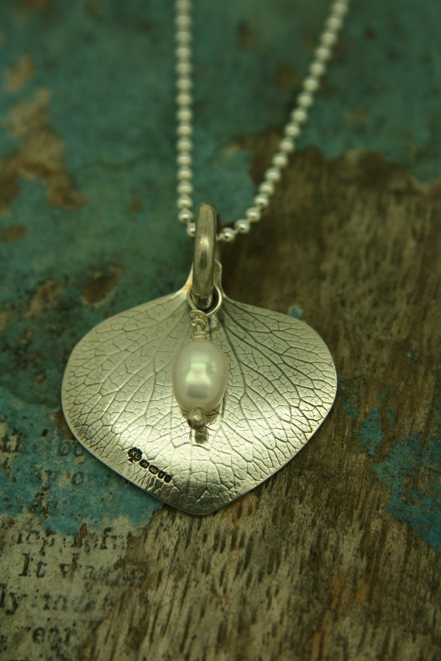 Hydrangea Petal pendant with pearl