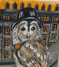 Tawny owl with his Bowler hat and walking cane Original Painting - Image 3