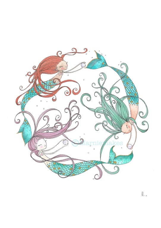Playtime For Mermaids -  Hand embellished A5 Giclee print