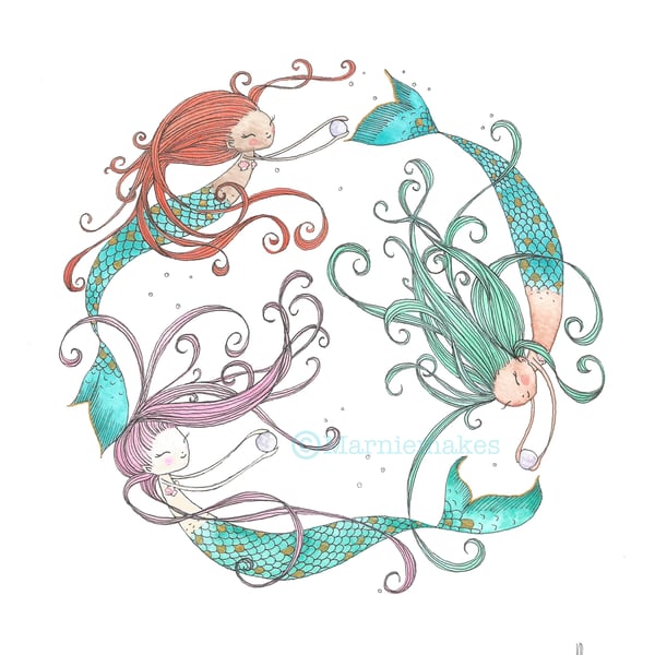 Playtime For Mermaids -  Hand embellished A5 Giclee print