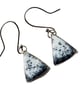 Dendritic Agate Earrings Silver Jewellery Gift Triangle Drop Snow Scene 925 - Image 1