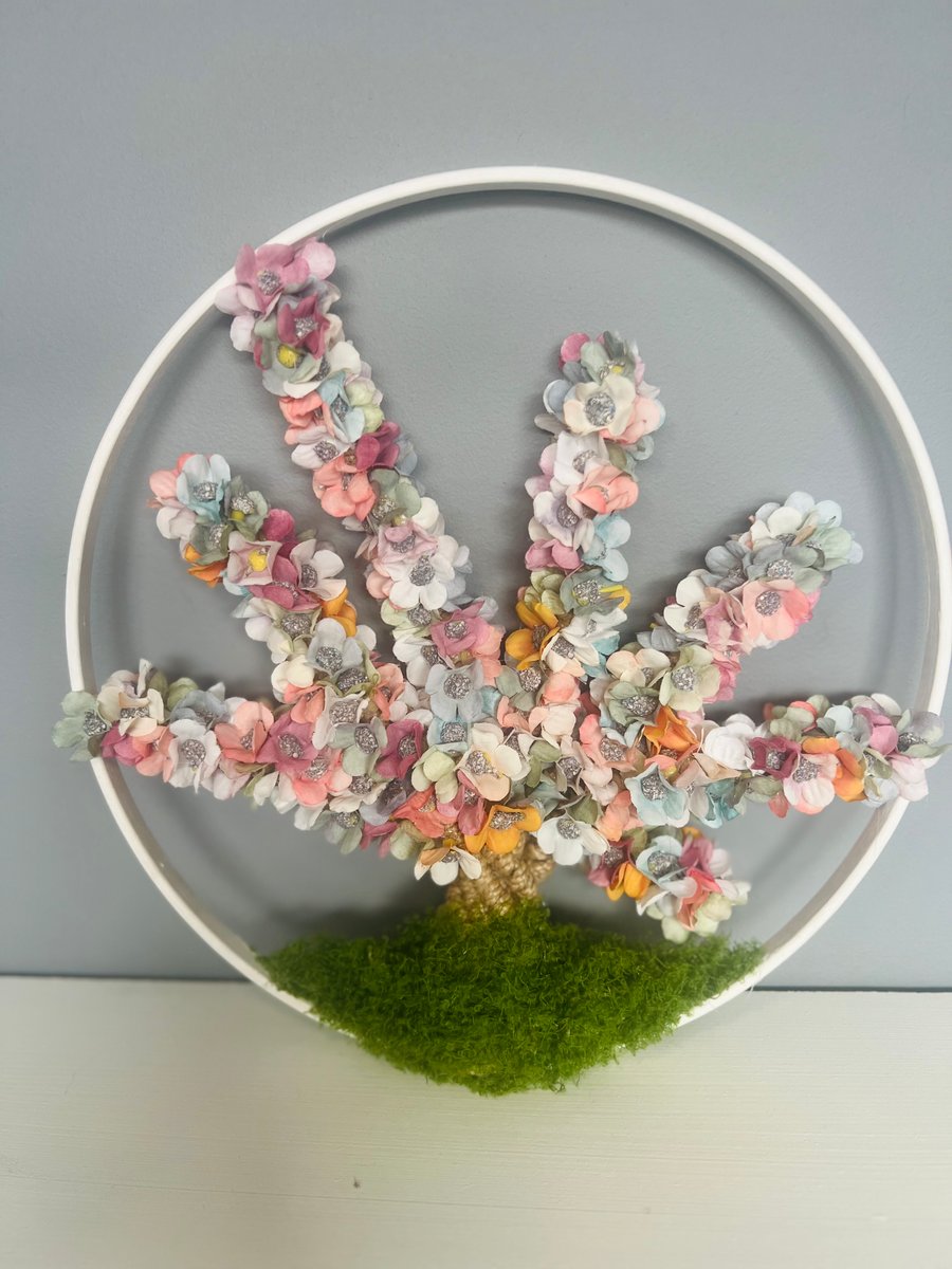Handmade Blossom Tree Hoop. One of a Kind Wall Art
