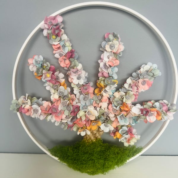 Handmade Blossom Tree Hoop. One of a Kind Wall Art