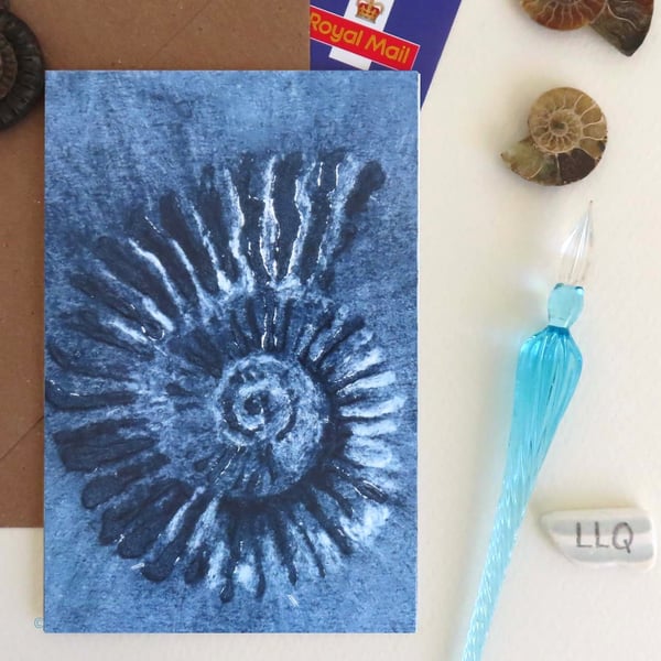 Ammonite fossil card from an original collagraph print jurassic coast cello free