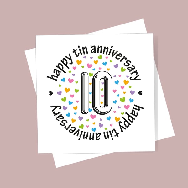 Tin Wedding Anniversary Card - 10 Years Married. Blank inside. Free delivery