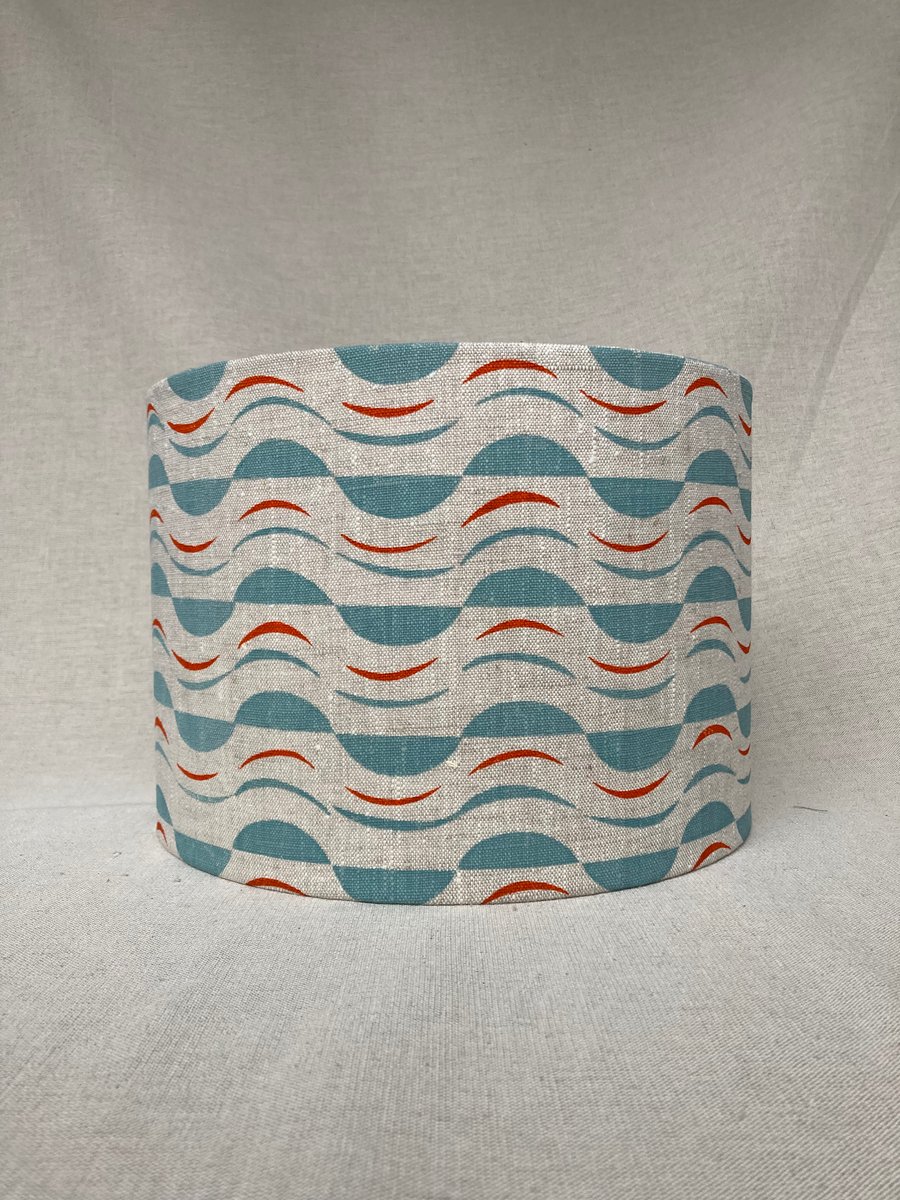Perfectly Imperfect - Hand printed 30cm diameter  lampshade. Powder blue, orange