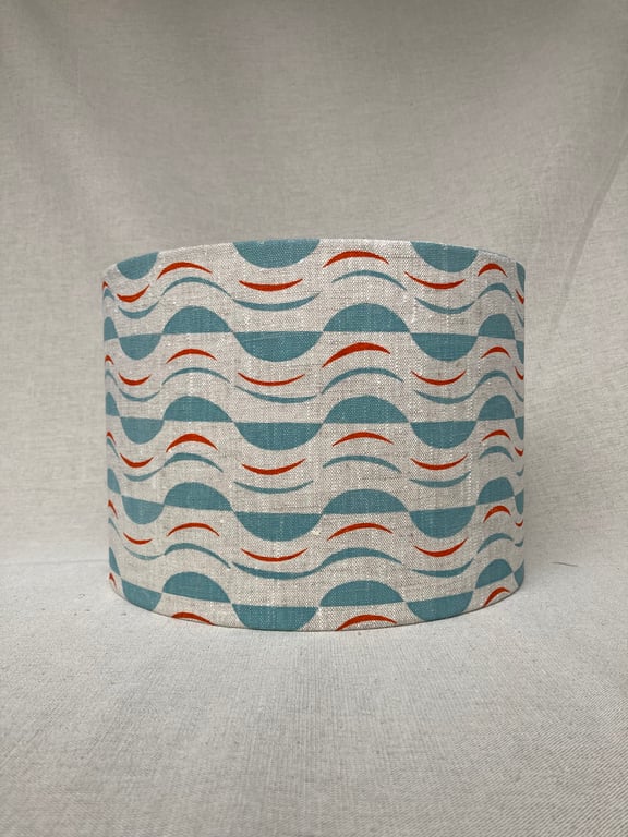 Perfectly Imperfect - Hand printed 30cm diameter  lampshade. Powder blue, orange