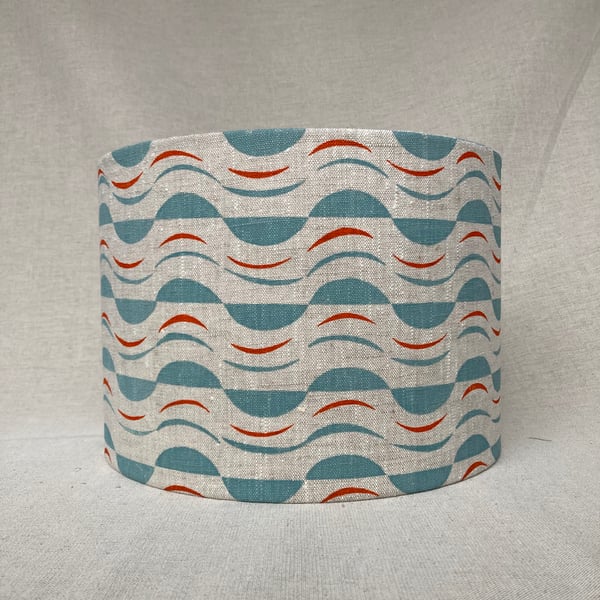 Perfectly Imperfect - Hand printed 30cm diameter  lampshade. Powder blue, orange