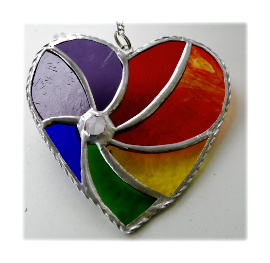 Rainbow Swirl Heart Stained Glass Suncatcher 028