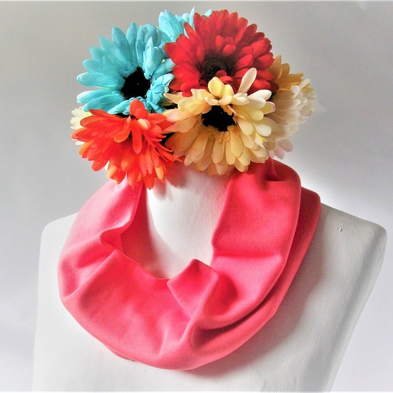 Cotton jersey Cowl, Scarf, single loop neck warmer in soft apricot, pale coral. 