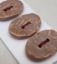 3 Medium Oval Sand Brown Brocade Pattern Ceramic Buttons - Image 2