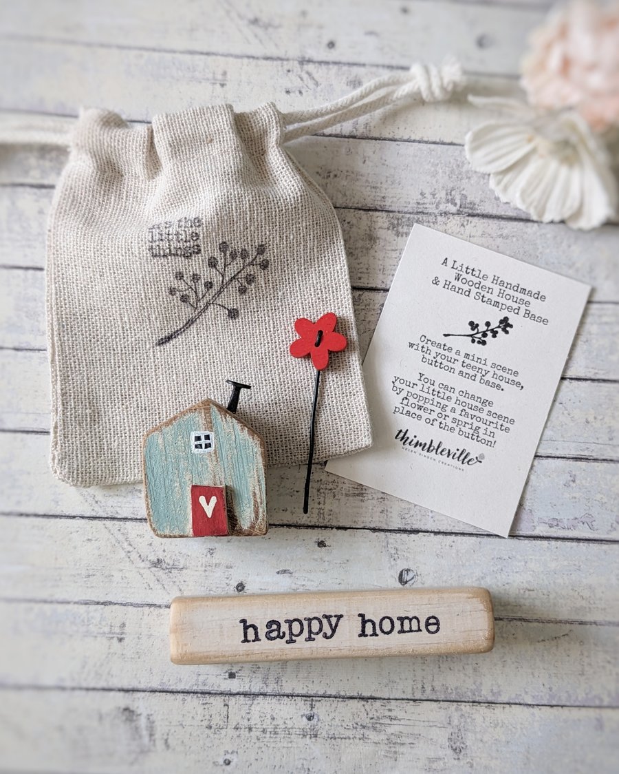 Little Wooden Painted House and Base in a Bag