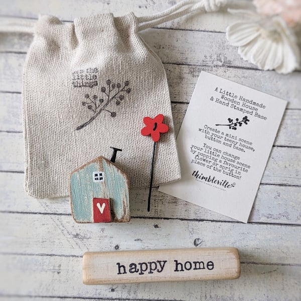 Little Wooden Painted House and Base in a Bag