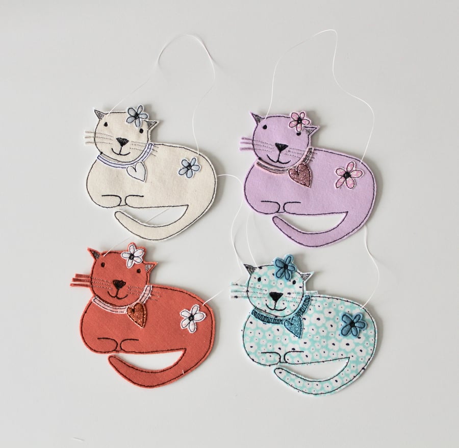 Cream Cat with Paws Tucked In - Hanging Decoration