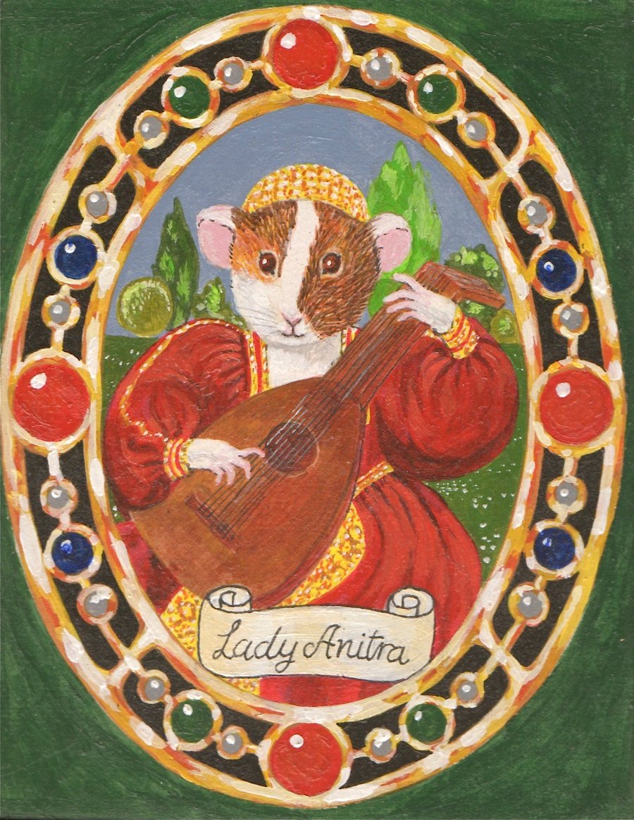 Tudor Guinea Pig with Lute Miniature Portrait Greetings Card