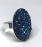 MIDNIGHT BLUE RING navy silver base faux druzy glitter  - Image 7