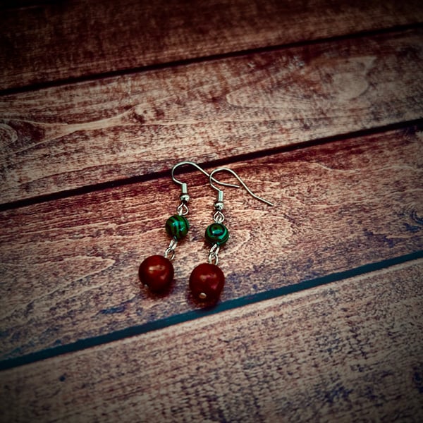 Gemstone & Wooden Bead Earrings