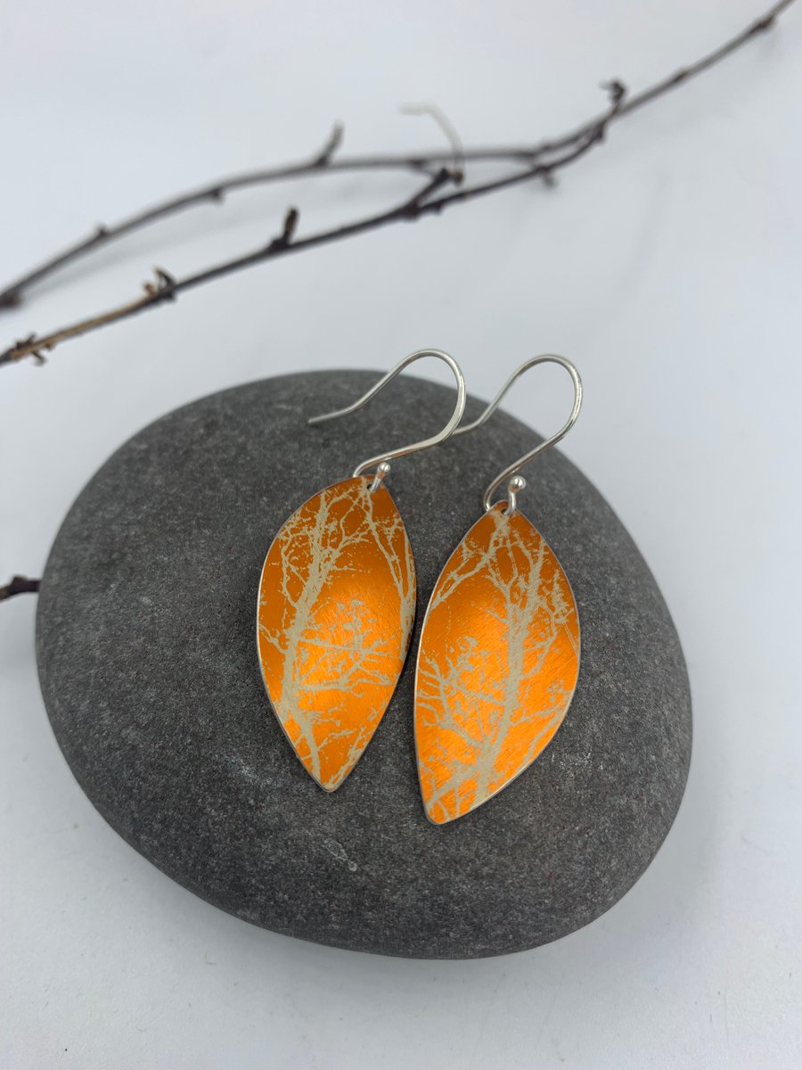 Orange aluminium winter tree earrings