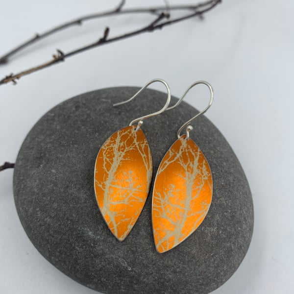 Orange aluminium winter tree earrings