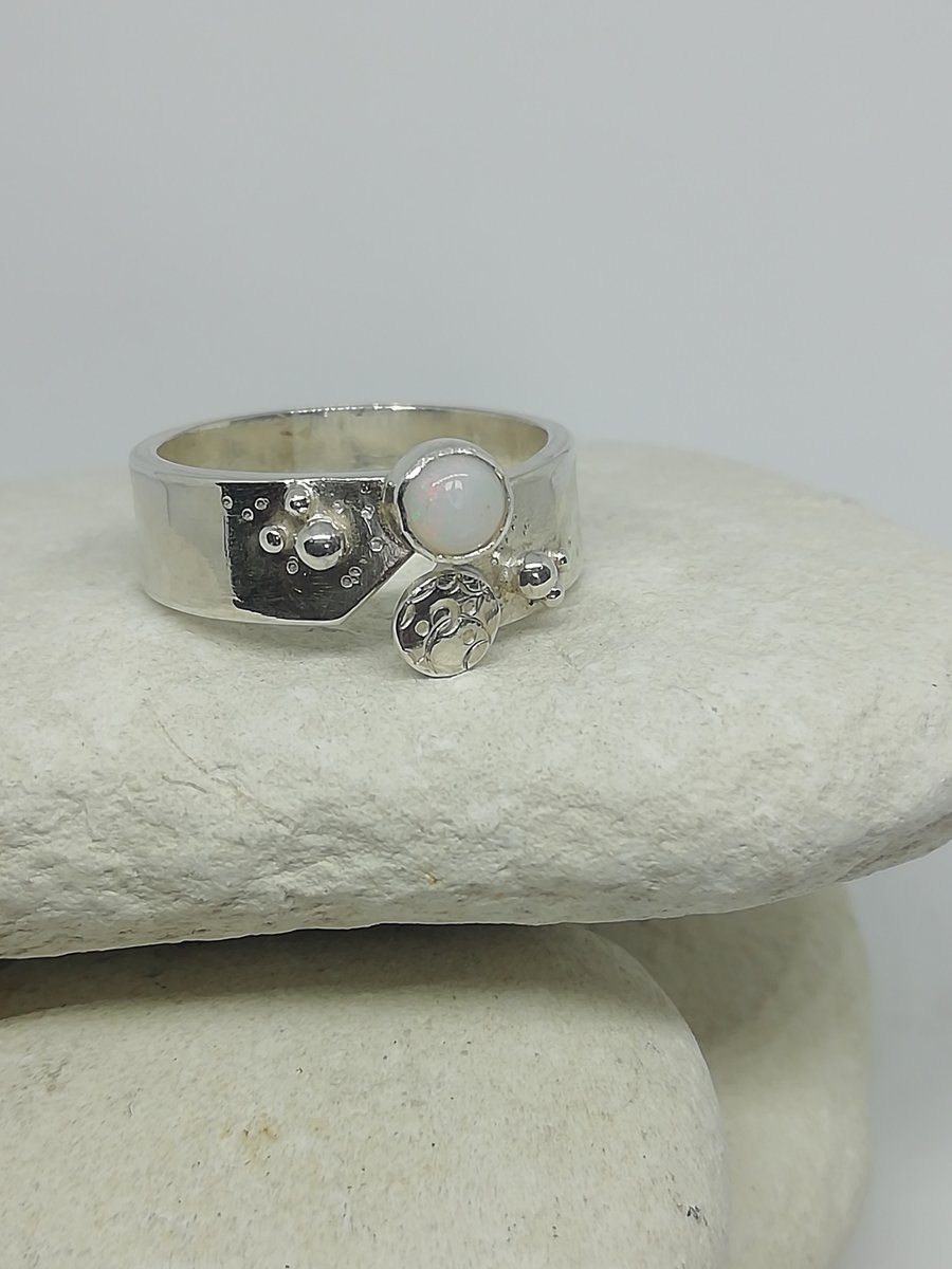 Adjustable Opal and Silver Ring