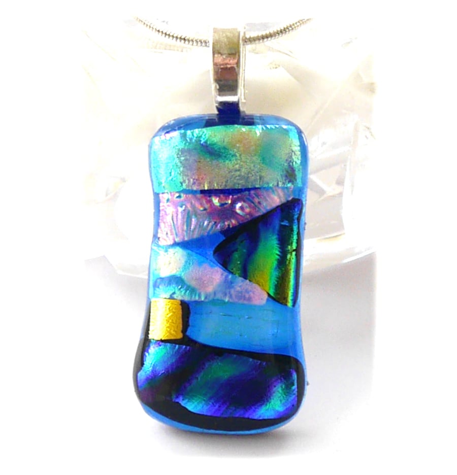 SoLD Patchwork Dichroic Glass Pendant 187 silver plated chain