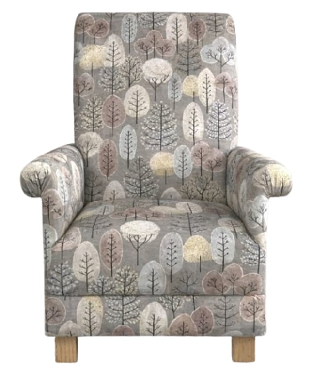 Voyage Lyall Fabric Floral Armchair Adult Chair Accent Small Fireside Grey Trees
