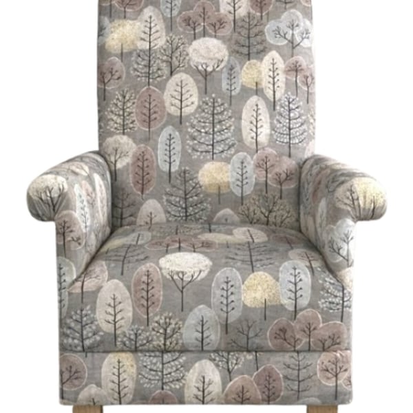 Voyage Lyall Fabric Floral Armchair Adult Chair Accent Small Fireside Grey Trees