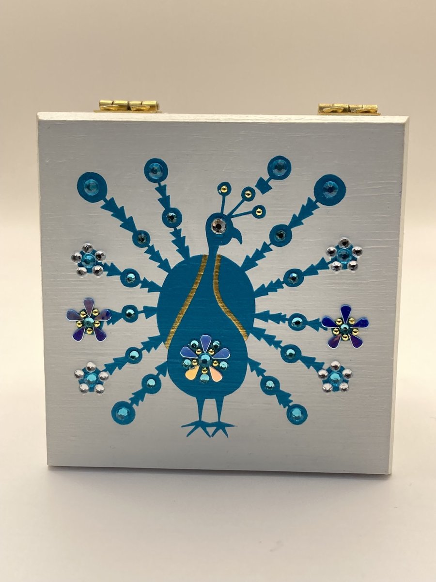 Hand Painted Enid Collins Style Peacock Trinket Box 