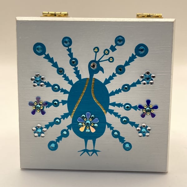 Hand Painted Enid Collins Style Peacock Trinket Box 