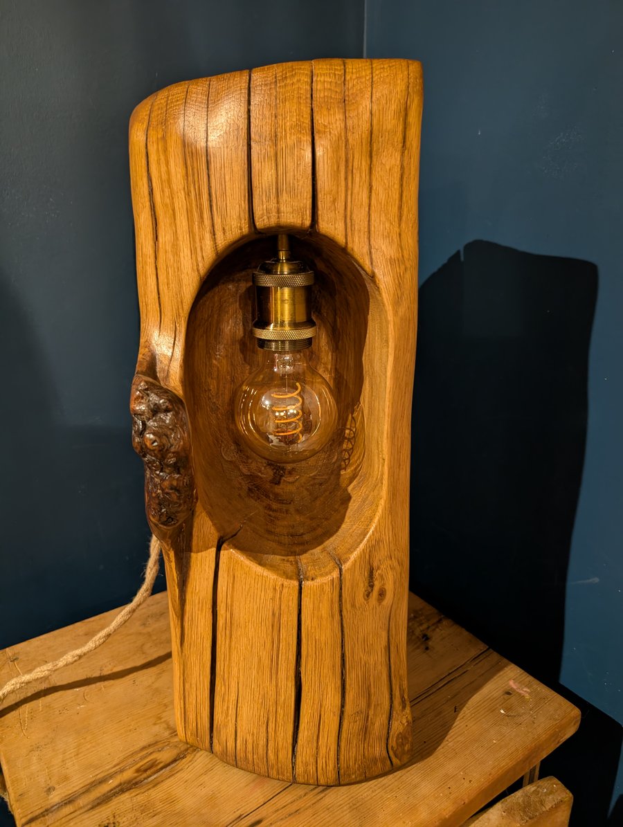 Hollowed oak beam table lamp